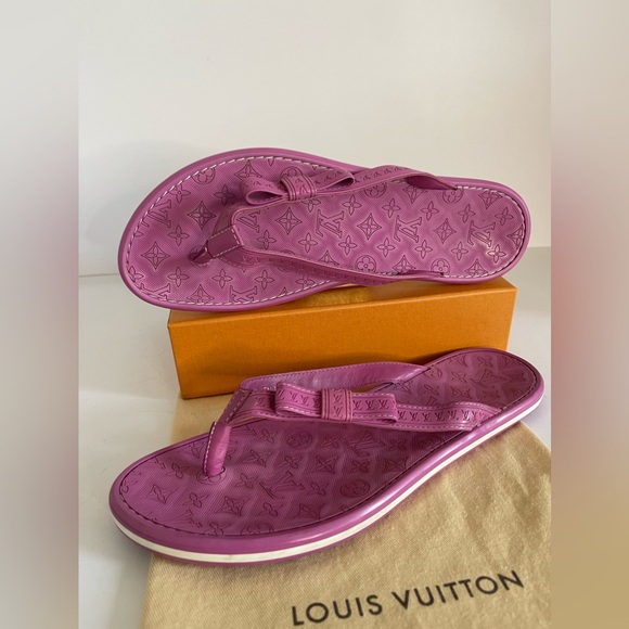 Louis Vuitton Rose Pink Monogram Ipanema Leather Flip Flop Sandals with dust bag - Picture 3 of 12